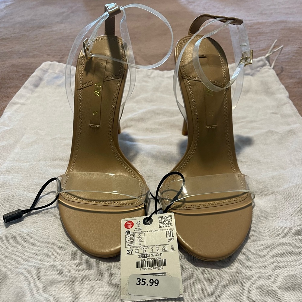 Zara PVC clear strap Heels. Size 7
